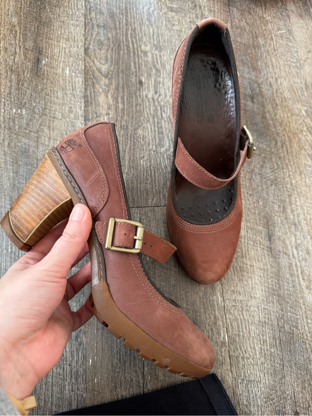 Timberland Brown leather Mary Jane heels